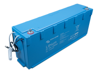 Top-down perspective of 48V 100Ah lithium battery showing M8 terminal bolts and removable lid screws