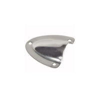 Polished stainless steel small clamshell cable entry cover with three mounting holes