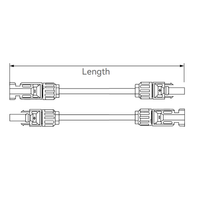 Technical line drawing showing cable length and connector types