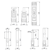 Technical dimensional drawing of Exotronic solar connector pair and terminals