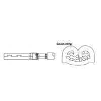 Technical diagram illustrating a good crimp on a solar connector pin with cross-section view