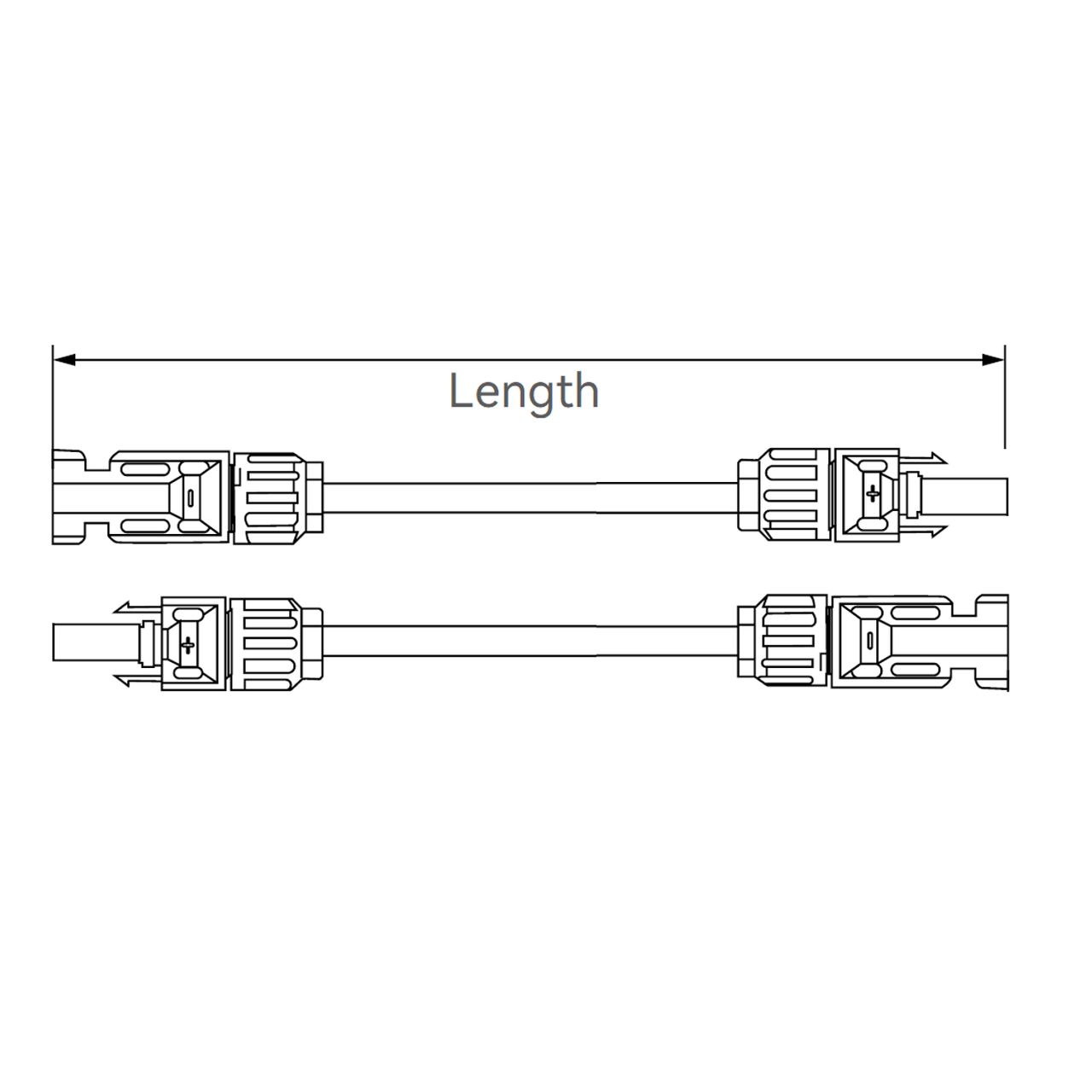 Line drawing showing dimensions and connector types for twin solar extension lead