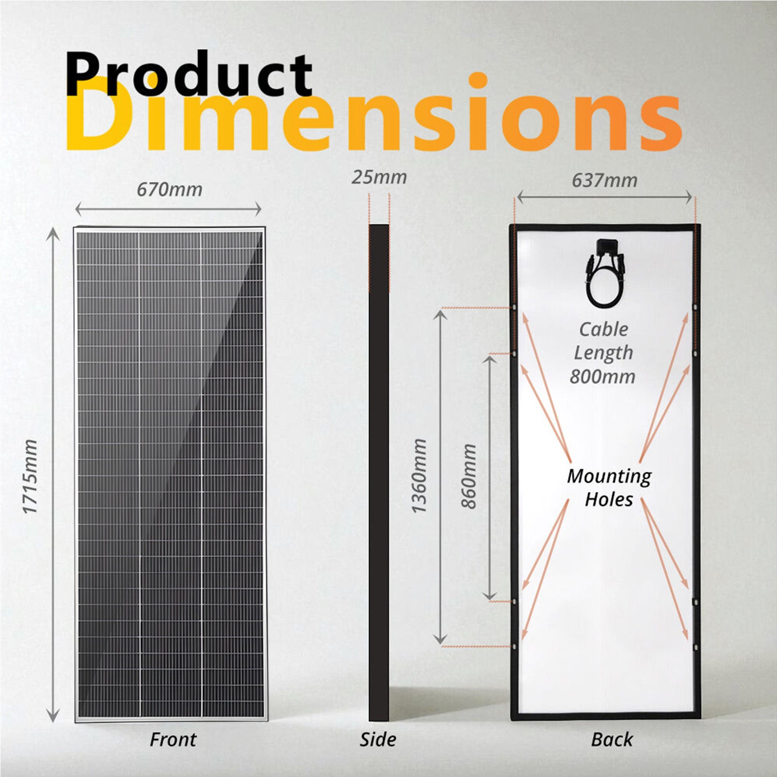 Technical drawing showing dimensions 1715x670x25mm and mounting hole locations