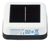 Front view of square solar monitor showing sensor cell and product labels