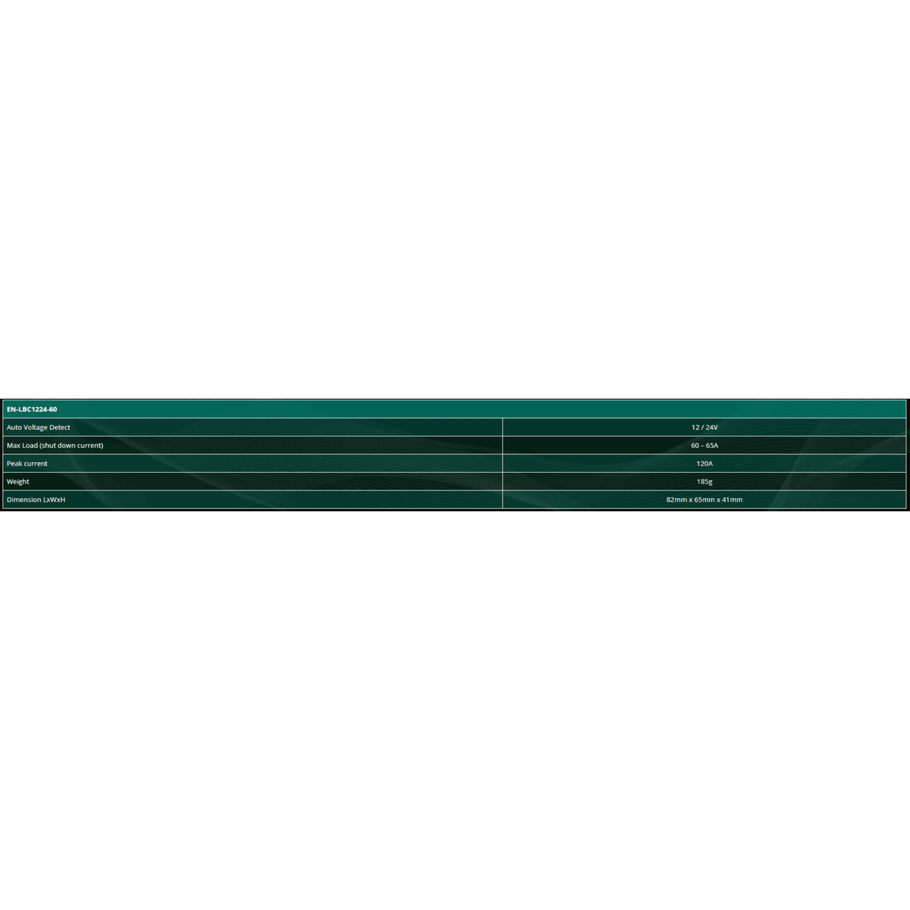 Technical specifications table for Enerdrive Battery Guard listing electrical ratings and dimensions