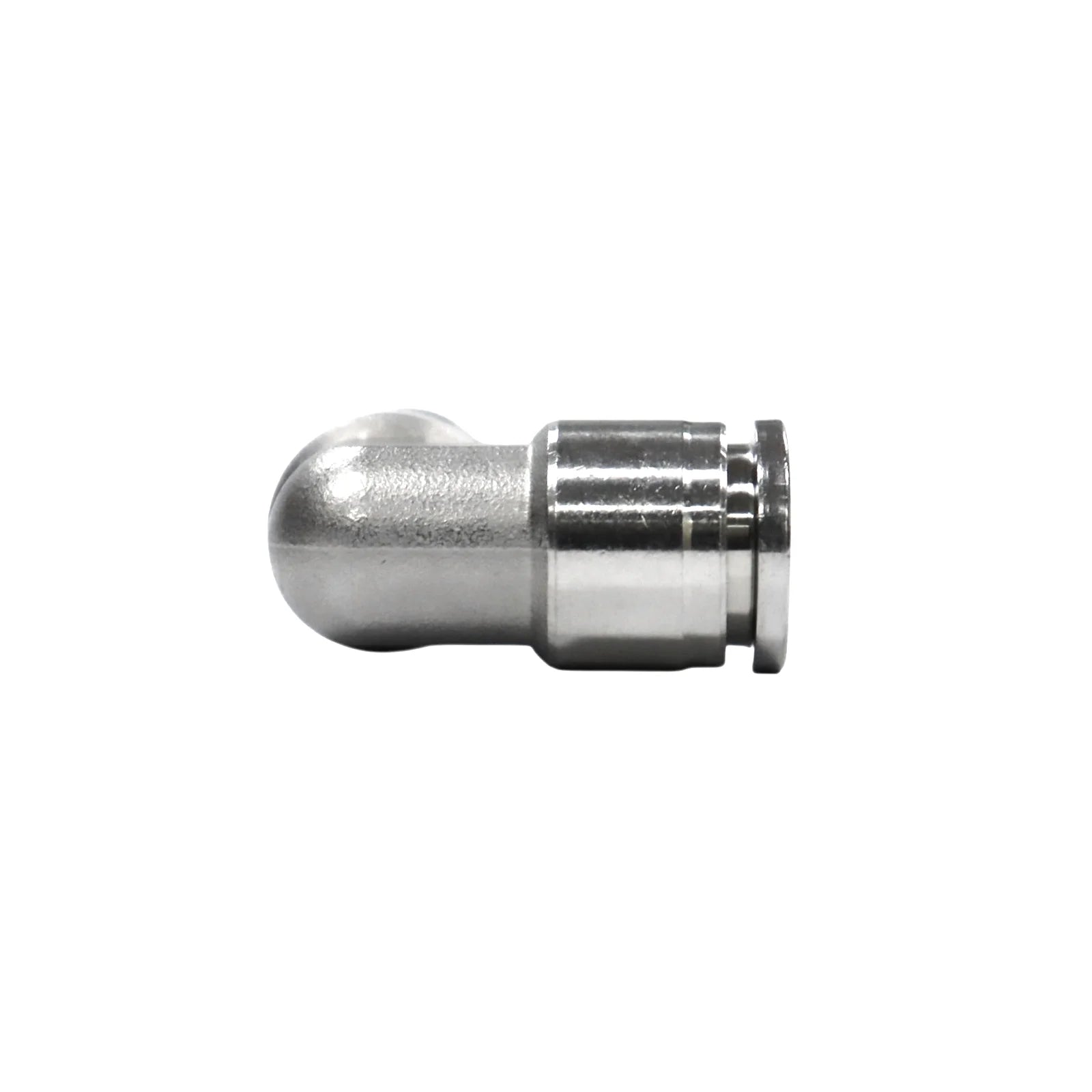 Profile view of the 10mm stainless steel elbow fitting showing the smooth curved body