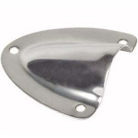 Polished stainless steel clamshell cable entry cover shown from an angle