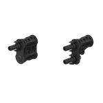 Pair of black Stäubli MC4 Evo 2 'h' branch connectors showing male and female interfaces for parallel solar wiring