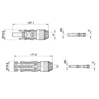 Dimensional technical drawing of MC4 Evo 2 connectors showing lengths of 67.1mm and 71.4mm and diameter of 18.8mm