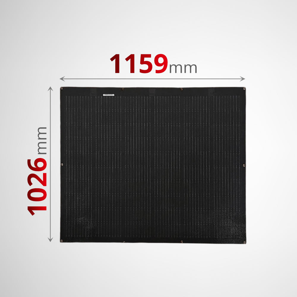 Dimensions of the Sunman solar panel showing 1159mm length and 1026mm width