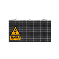Front view of Sunman flexible solar panel with 144 solar cells and caution high voltage sticker