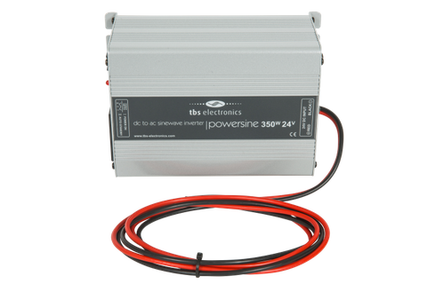 Grey TBS 24V 350W pure sine wave inverter with attached DC input cables