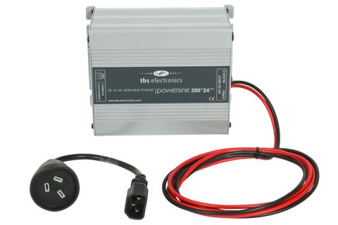 TBS Electronics 24V 200W pure sine wave inverter with DC input cables and IEC AC adapter