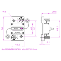 Technical drawing of Exotronic breaker with dimensions in millimetres