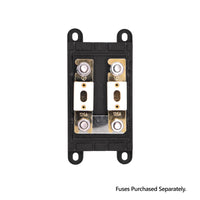 Top-down technical view of dual ANL fuse holder showing two fuses and common busbar