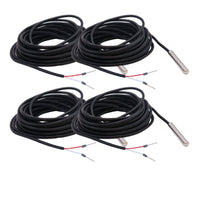 Four coiled black temperature sensor cables with stainless steel probes and exposed wire leads