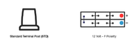 Technical diagram showing Standard Terminal Post profile and F Polarity cell layout