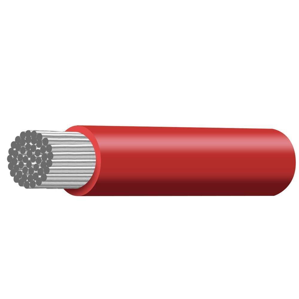 Graphic showing the cross-section of a red cable with a stranded grey tinned copper conductor