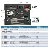 Technical diagram listing Stäubli toolset components and part numbers
