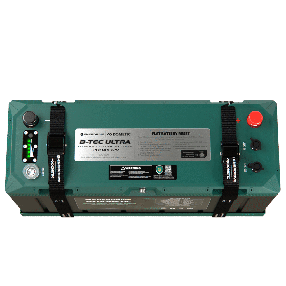 Top view of waterproof lithium battery control panel and terminals