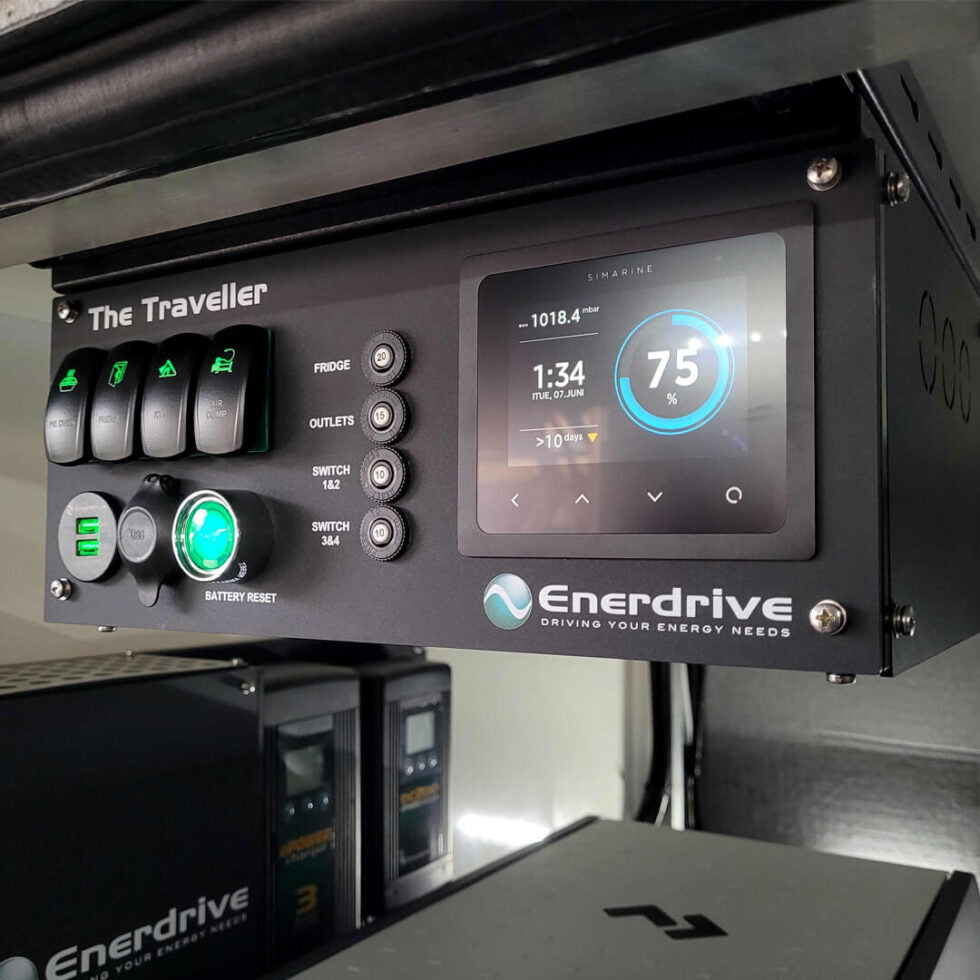 Traveller canopy power system installed in a top-mount ceiling configuration inside a 4WD canopy