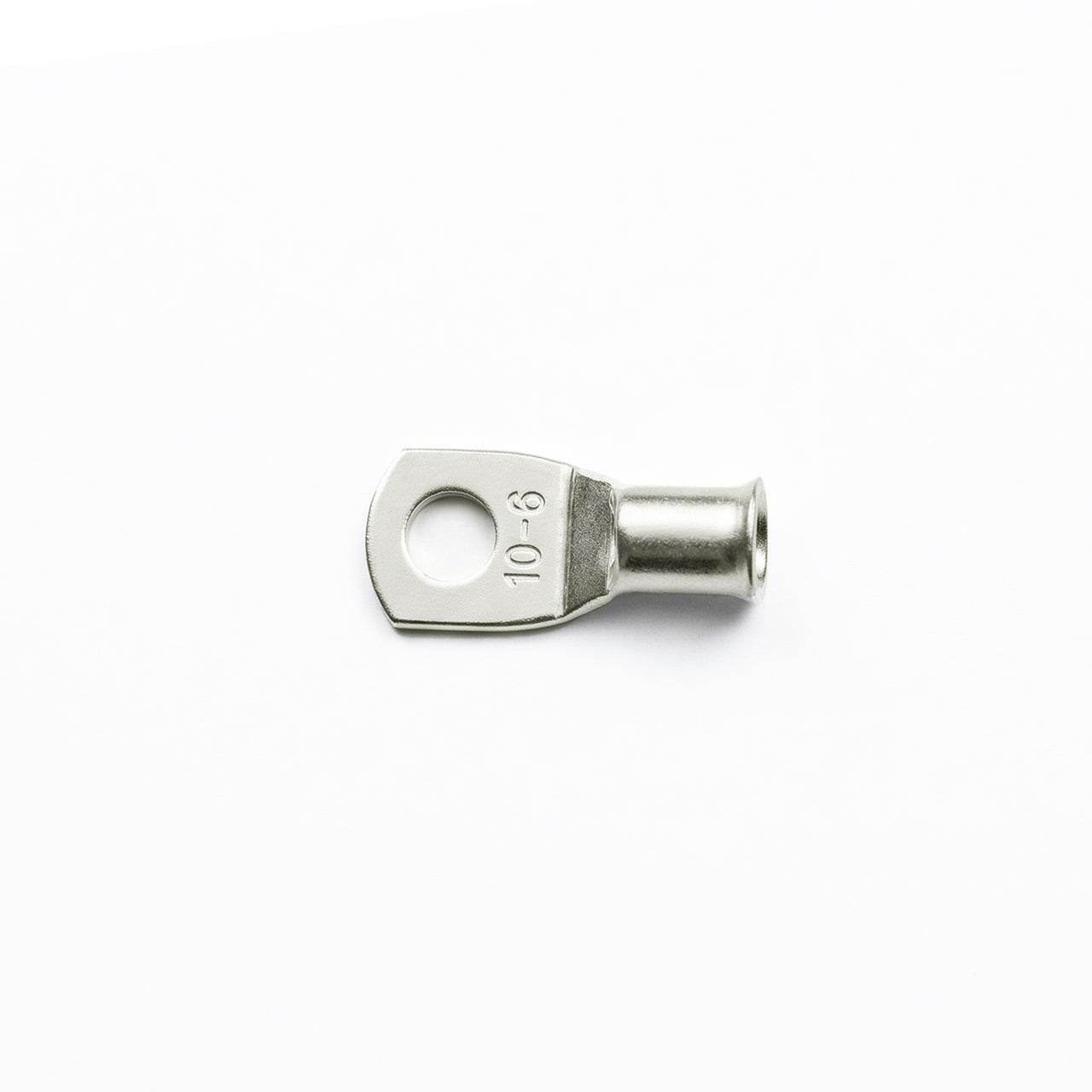 Top-down view of 10mm² M6 copper lug with size identification markings