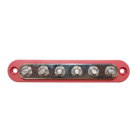 Top-down view of red busbar featuring six tin-plated copper M6 studs