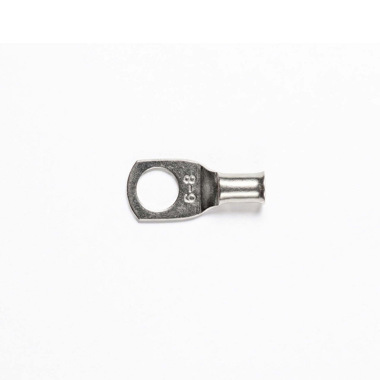 Top-down view of 6mm² M8 copper lug with size identification markings