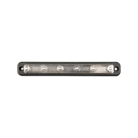 Technical top-down view of a 6-terminal 150A busbar without cover