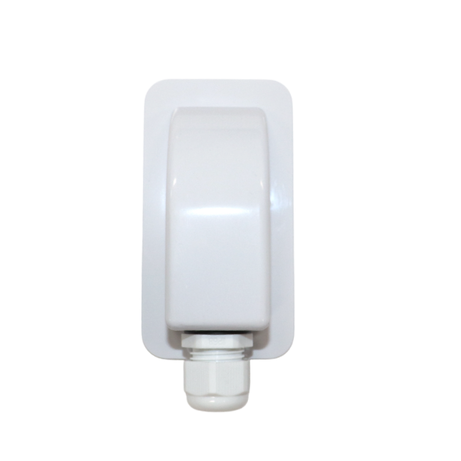 Top-down view of white cable entry cover showing smooth aerodynamic housing