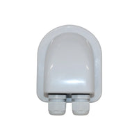 Top-down view of white cable entry cover highlighting rounded aerodynamic shape and rear dual glands