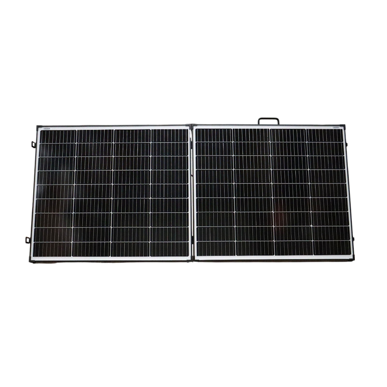 Fully unfolded 200W solar panel blanket showing monocrystalline cell array