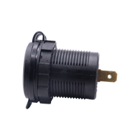 Side profile of USB socket body showing threaded housing and metal spade terminal