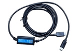 Coiled 1.8m black interface cable with an inline converter connecting a VE.Direct plug to a USB-C connector
