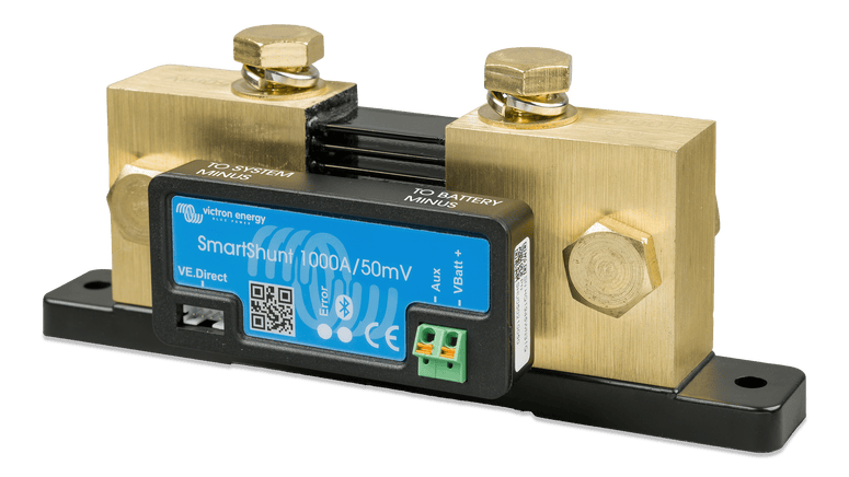 Victron 1000A SmartShunt battery monitor with brass terminals and Bluetooth connectivity