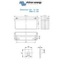 Dimensional engineering drawing for Victron 12-165 battery model