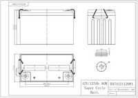 Technical dimensional drawing of Victron 12V 125Ah AGM battery in millimetres