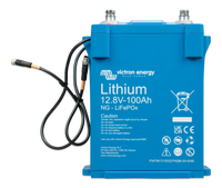 Front view of the 100Ah lithium battery showing chemical and capacity specifications