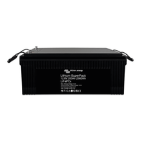Angled top view of lithium battery highlighting terminals and product label