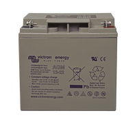 Victron 12V 22Ah AGM deep cycle battery with screw terminals and detailed specification label