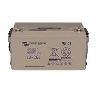 Grey Victron 12V 265Ah deep cycle gel battery with rope handles and M8 terminals