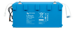Front view of blue Victron 12V 300Ah Smart NG lithium battery with carry handles and BMS cables