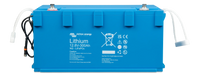 Front view of blue Victron 12V 300Ah Smart NG lithium battery with carry handles and BMS cables
