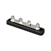 Perspective view of a 4-terminal busbar with tin-plated copper strip and stainless steel studs