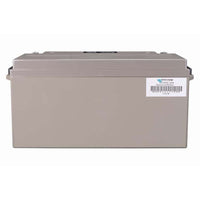 Rear view of Victron 12V 165Ah AGM battery showing grey casing and side barcode label