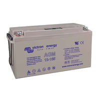 Side perspective of Victron 12V 165Ah AGM deep cycle battery highlighting the durable plastic housing