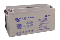 Side perspective of Victron 12V 165Ah AGM deep cycle battery highlighting the durable plastic housing