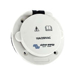 White Victron 16A 250V power inlet with spring-loaded polyamide cover and mounting holes