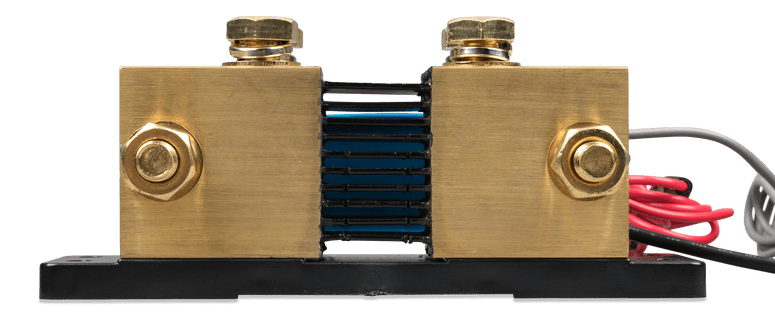 Rear side of the 2000A battery shunt showing the segmented resistor plate design