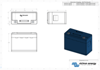 Dimensional drawing of Victron 200Ah lithium battery showing top, front, and side views in millimetres